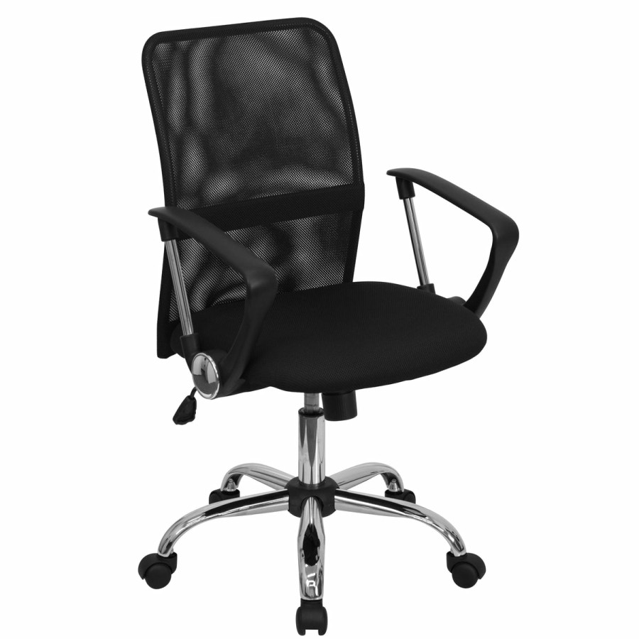 Office & Reception FLASH Task Office Chairs | Mid-Back Mesh Swivel Task Office Chair With Lumbar Support Band And Arms