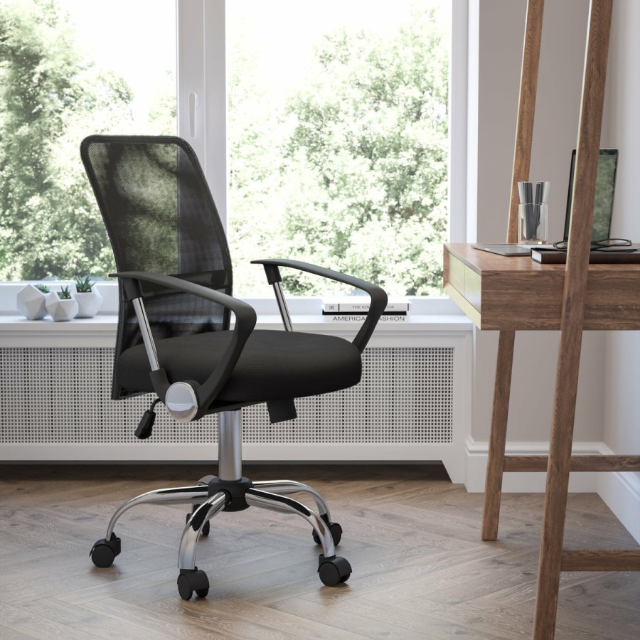 Office & Reception FLASH Task Office Chairs | Mid-Back Mesh Swivel Task Office Chair With Lumbar Support Band And Arms