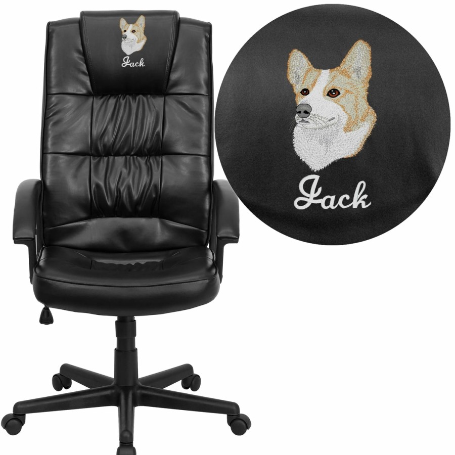 Office & Reception FLASH Personalized Office Chairs | Embroidered High Back Leathersoft Soft Ripple Upholstered Executive Swivel Office Chair With Arms