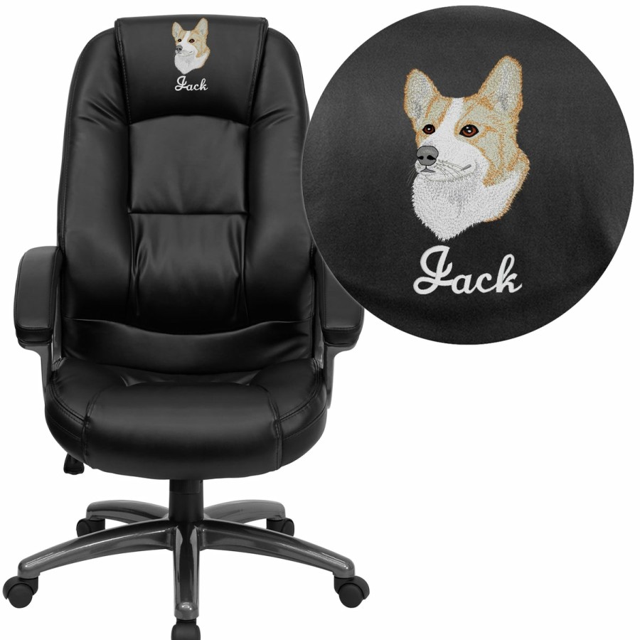 Office & Reception FLASH Personalized Office Chairs | Embroidered High Back Leathersoft Executive Swivel Ergonomic Office Chair With Deep Curved Lumbar And Arms