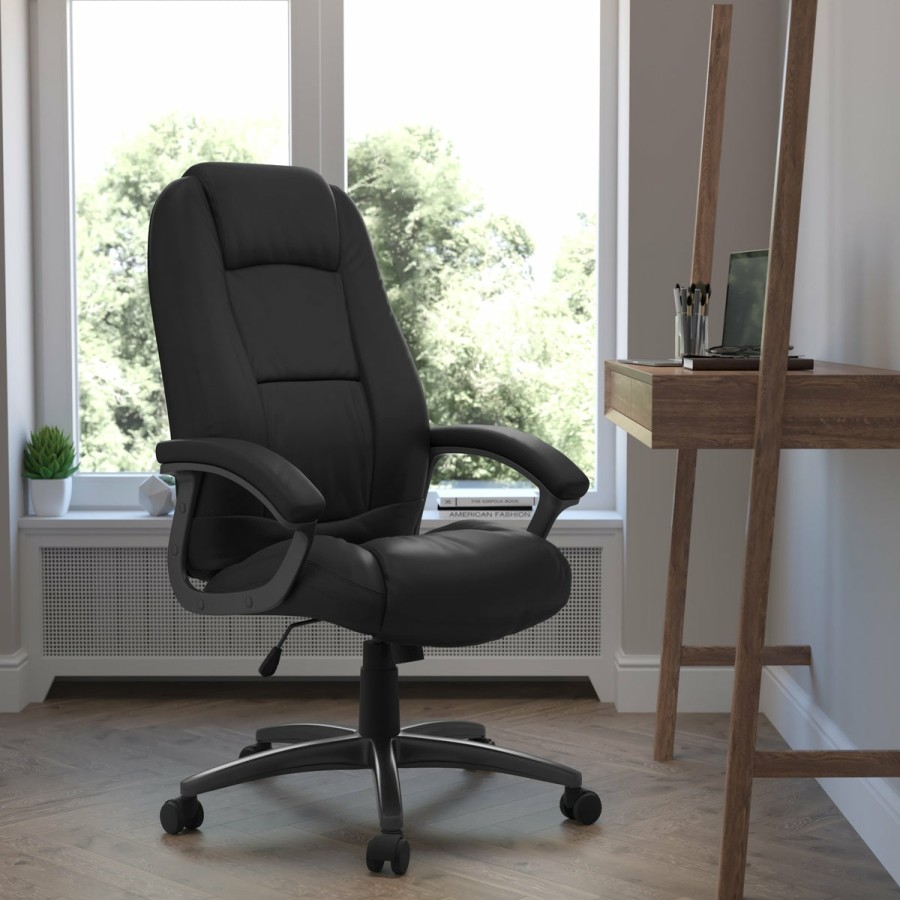 Office & Reception FLASH Executive Office Chairs | High Back Leathersoft Executive Swivel Ergonomic Office Chair With Deep Curved Lumbar And Arms