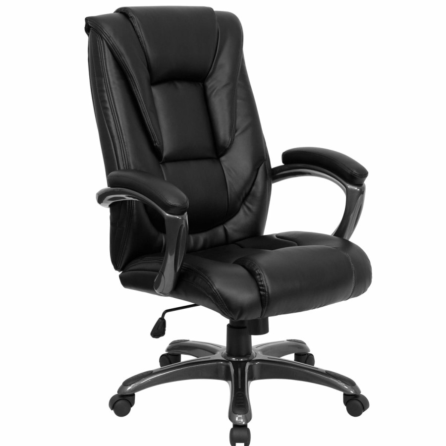 Office & Reception FLASH Executive Office Chairs | High Back Leathersoft Layered Upholstered Executive Swivel Ergonomic Office Chair With Smoke Metal Base And Padded Arms