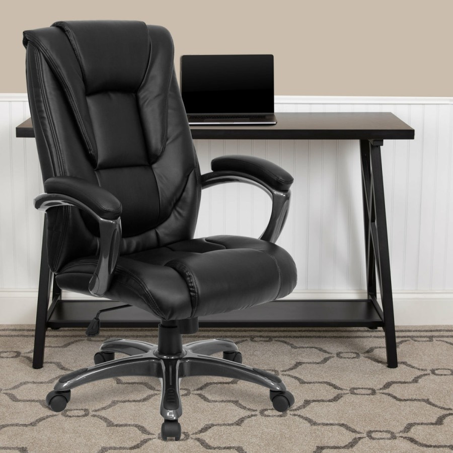 Office & Reception FLASH Executive Office Chairs | High Back Leathersoft Layered Upholstered Executive Swivel Ergonomic Office Chair With Smoke Metal Base And Padded Arms