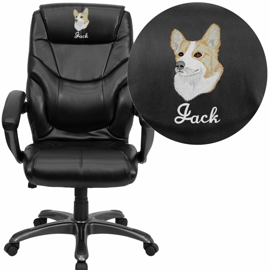 Office & Reception FLASH Personalized Office Chairs | Embroidered High Back Leathersoft Overstuffed Executive Swivel Ergonomic Office Chair With Arms