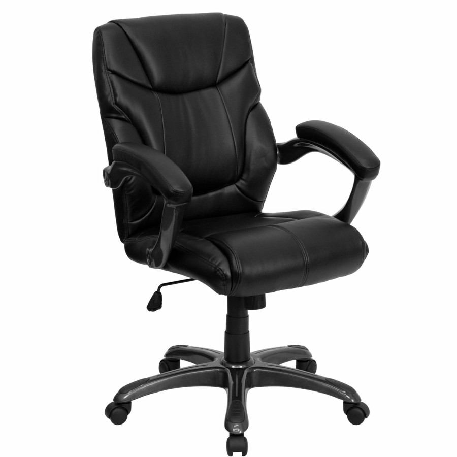 Office & Reception FLASH Executive Office Chairs | Mid-Back Leathersoft Overstuffed Swivel Task Ergonomic Office Chair With Arms