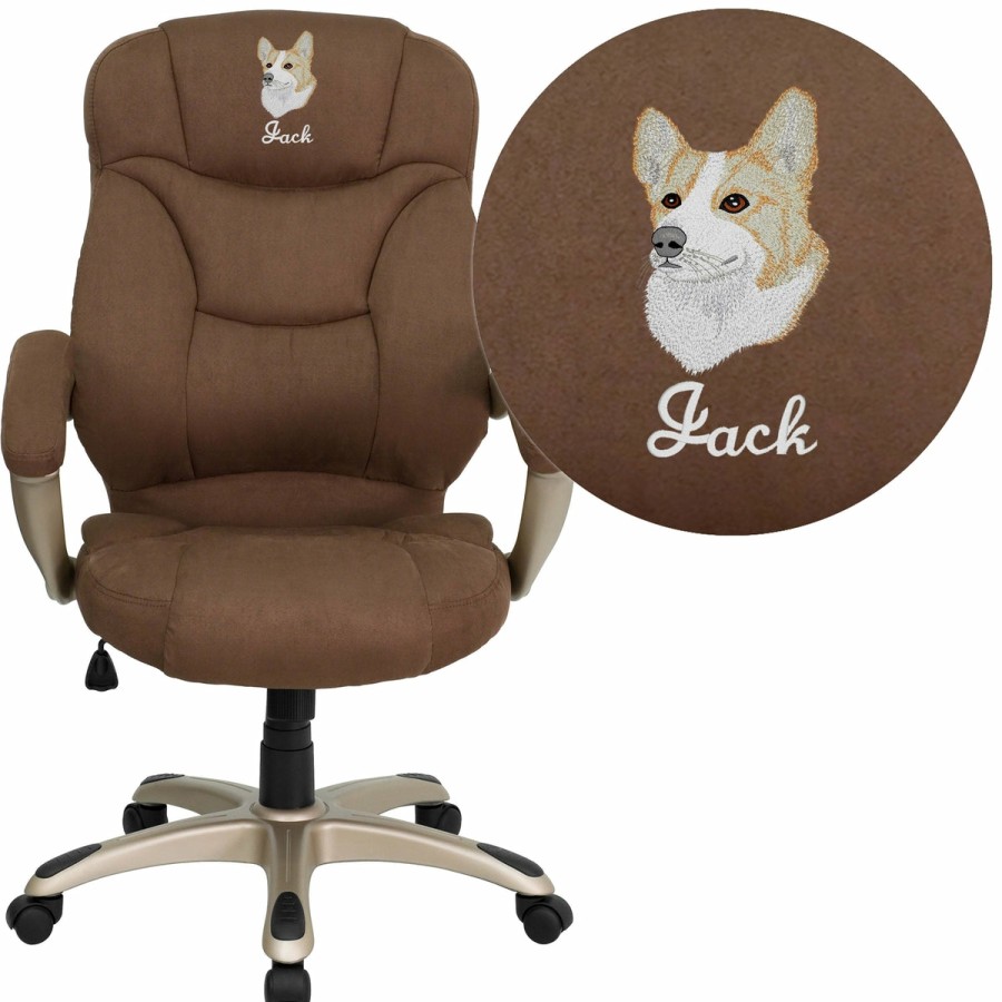 Office & Reception FLASH Personalized Office Chairs | Embroidered High Back Leathersoft Contemporary Executive Swivel Ergonomic Office Chair With Silver Nylon Base And Arms