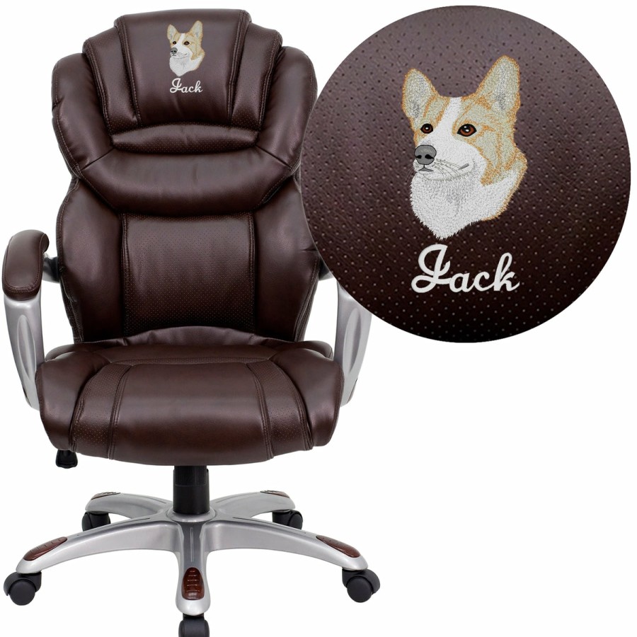 Office & Reception FLASH Personalized Office Chairs | Embroidered High Back Executive Swivel Ergonomic Office Chair With Accent Layered Seat And Back And Padded Arms