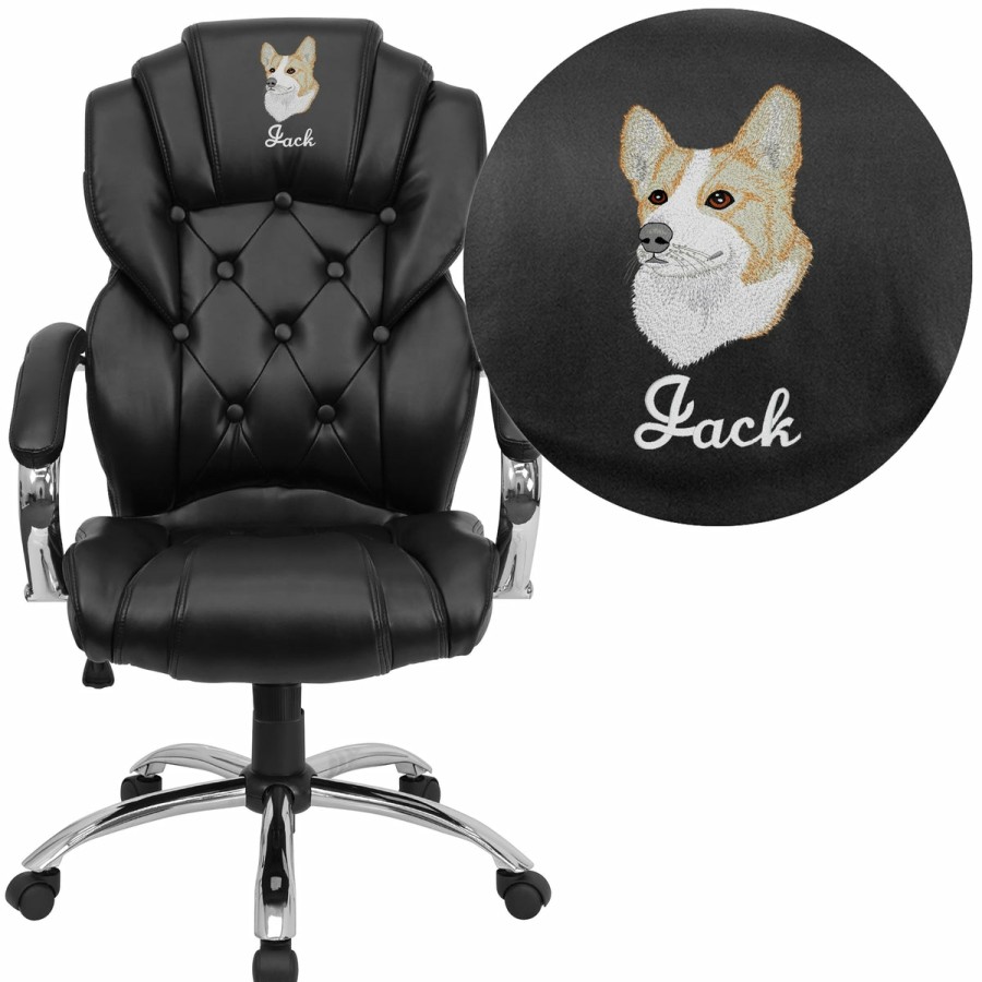 Office & Reception FLASH Personalized Office Chairs | Embroidered High Back Transitional Style Leathersoft Executive Swivel Office Chair With Arms