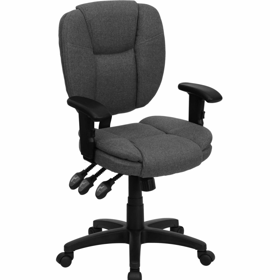 Office & Reception FLASH Task Office Chairs | Mid-Back Multifunction Swivel Ergonomic Task Office Chair With Pillow Top Cushioning And Adjustable Arms