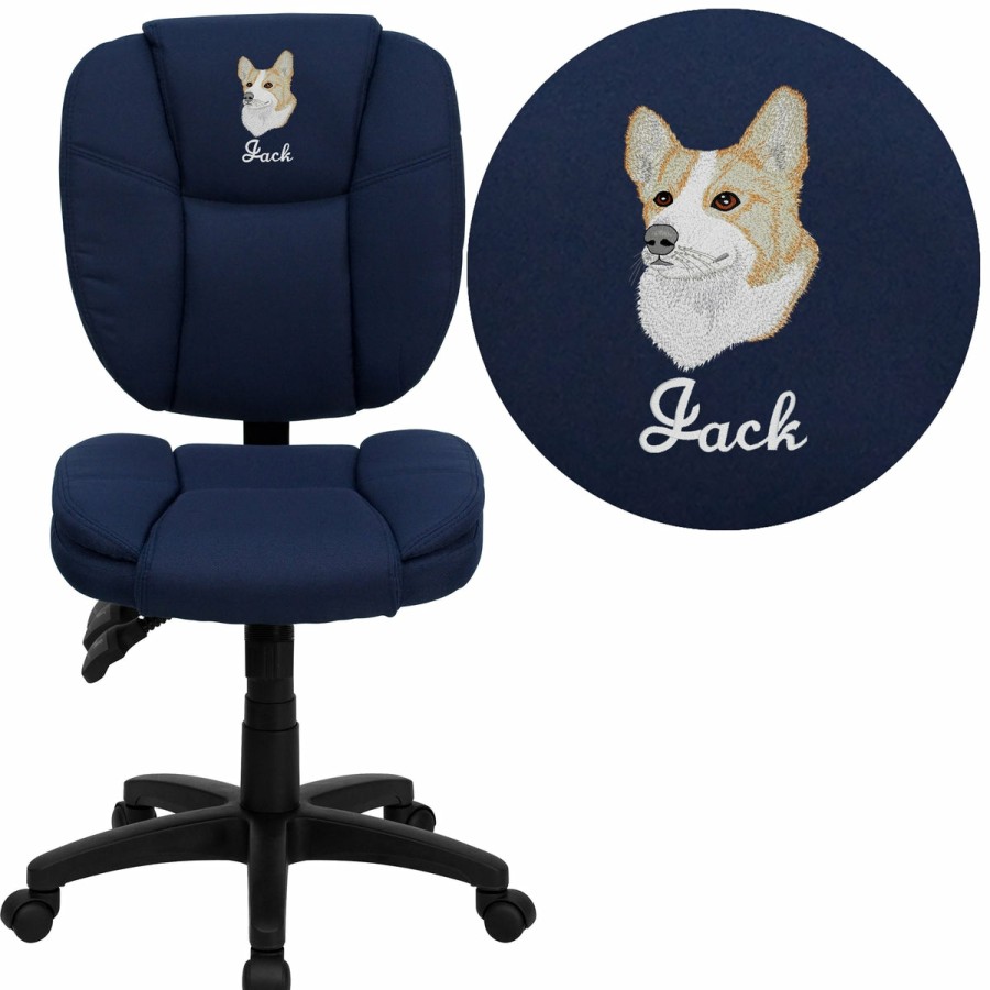 Office & Reception FLASH Personalized Office Chairs | Embroidered Mid-Back Multifunction Swivel Ergonomic Task Office Chair With Pillow Top Cushioning