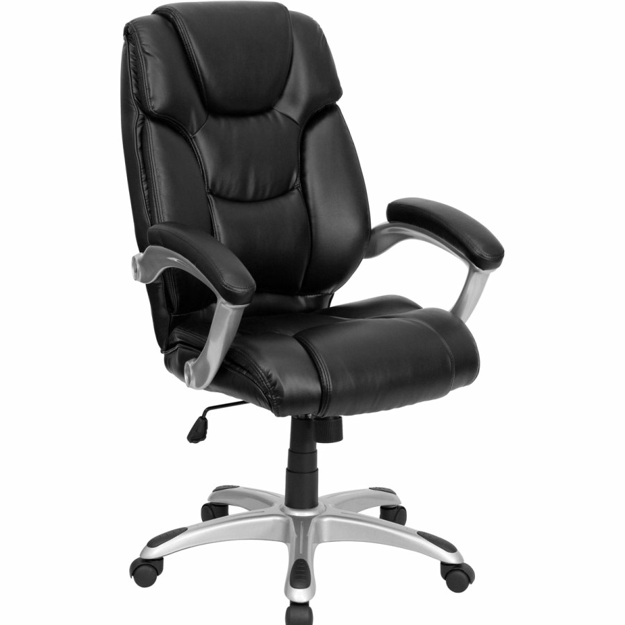 Office & Reception FLASH Executive Office Chairs | High Back Leathersoft Layered Upholstered Executive Swivel Ergonomic Office Chair With Silver Nylon Base And Arms