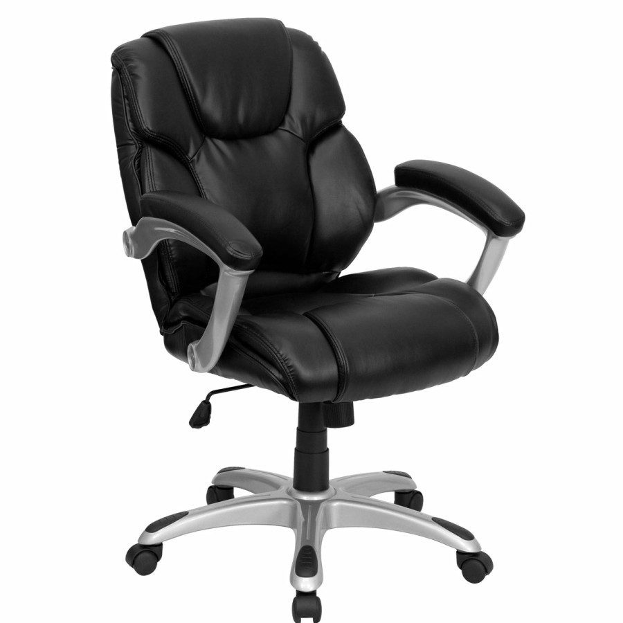 Office & Reception FLASH Executive Office Chairs | Mid-Back Leathersoft Layered Upholstered Executive Swivel Ergonomic Office Chair With Silver Nylon Base And Arms