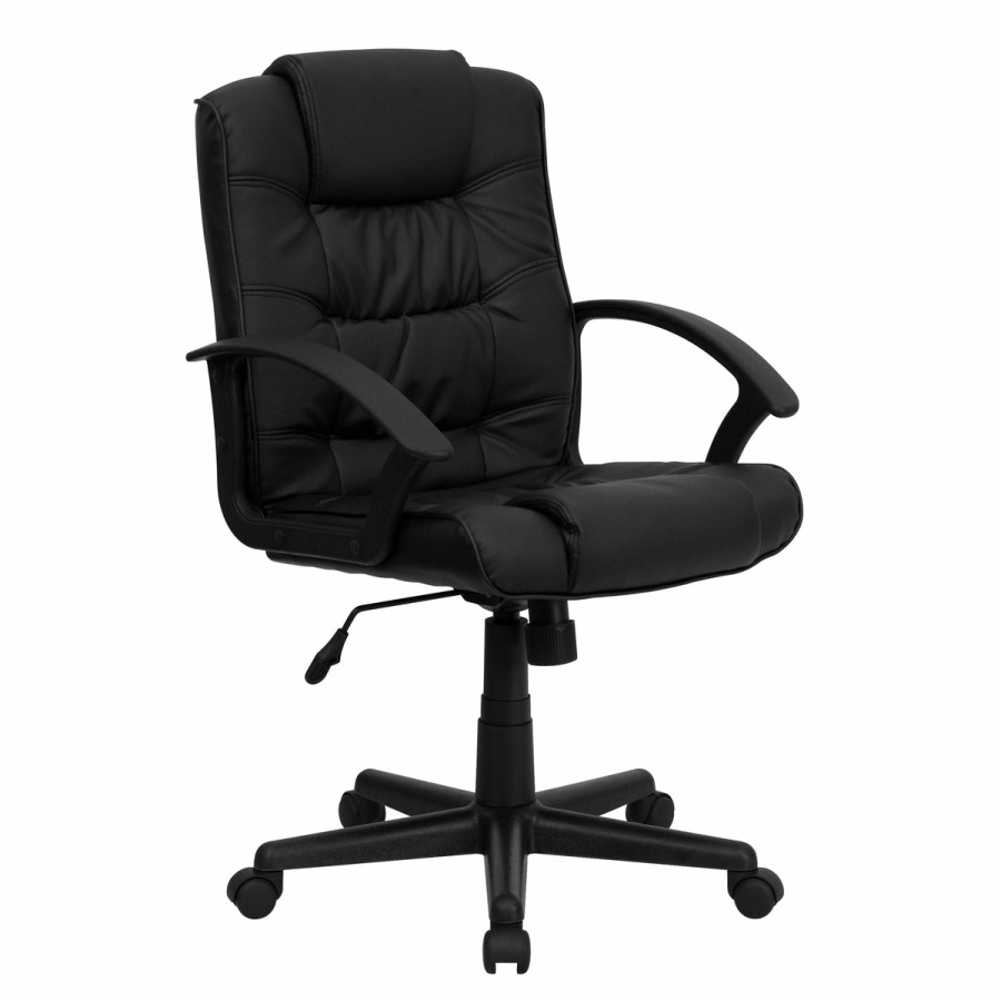 Office & Reception FLASH Task Office Chairs | Mid-Back Leathersoft Ripple And Accent Stitch Upholstered Swivel Task Office Chair With Arms