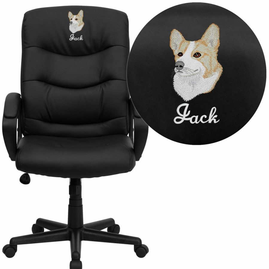 Office & Reception FLASH Personalized Office Chairs | Embroidered High Back Fabric Executive Swivel Office Chair With Three Line Horizontal Stitch Back And Arms