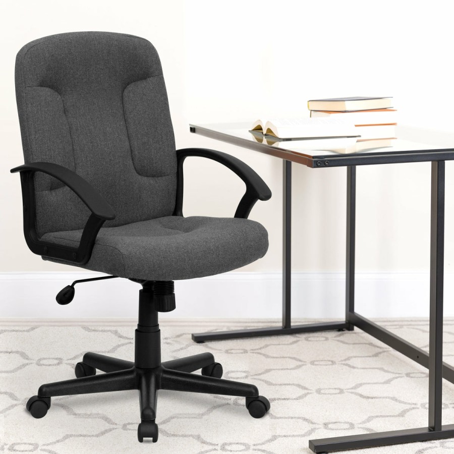 Office & Reception FLASH Executive Office Chairs | Mid-Back Fabric Executive Swivel Office Chair With Nylon Arms