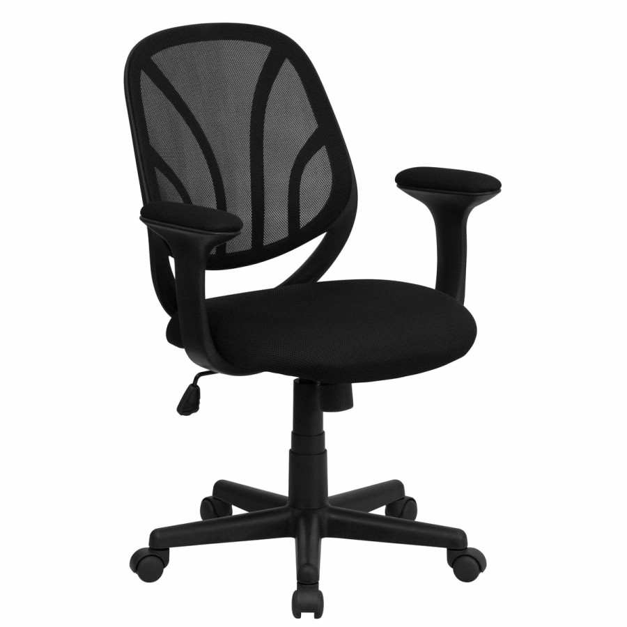 Office & Reception FLASH Task Office Chairs | Y-Go Office Chair Mid-Back Mesh Swivel Task Office Chair With Flex Bars And Arms