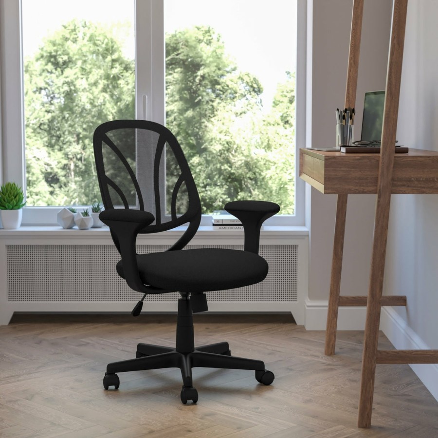 Office & Reception FLASH Task Office Chairs | Y-Go Office Chair Mid-Back Mesh Swivel Task Office Chair With Flex Bars And Arms