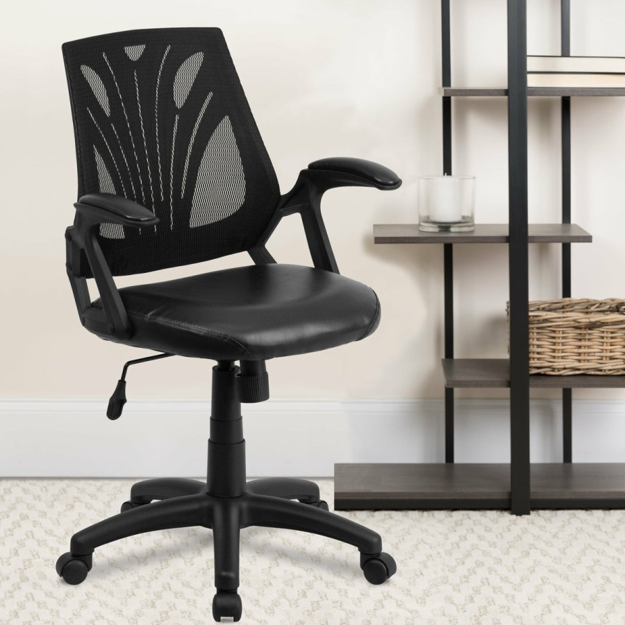 Office & Reception FLASH Task Office Chairs | Mid-Back Designer Mesh Swivel Task Office Chair With Open Arms