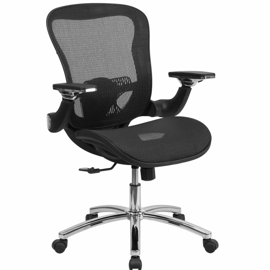 Office & Reception FLASH Executive Office Chairs | Mid-Back Transparent Mesh Executive Swivel Ergonomic Office Chair With Synchro-Tilt And Height Adjustable Flip-Up Arms