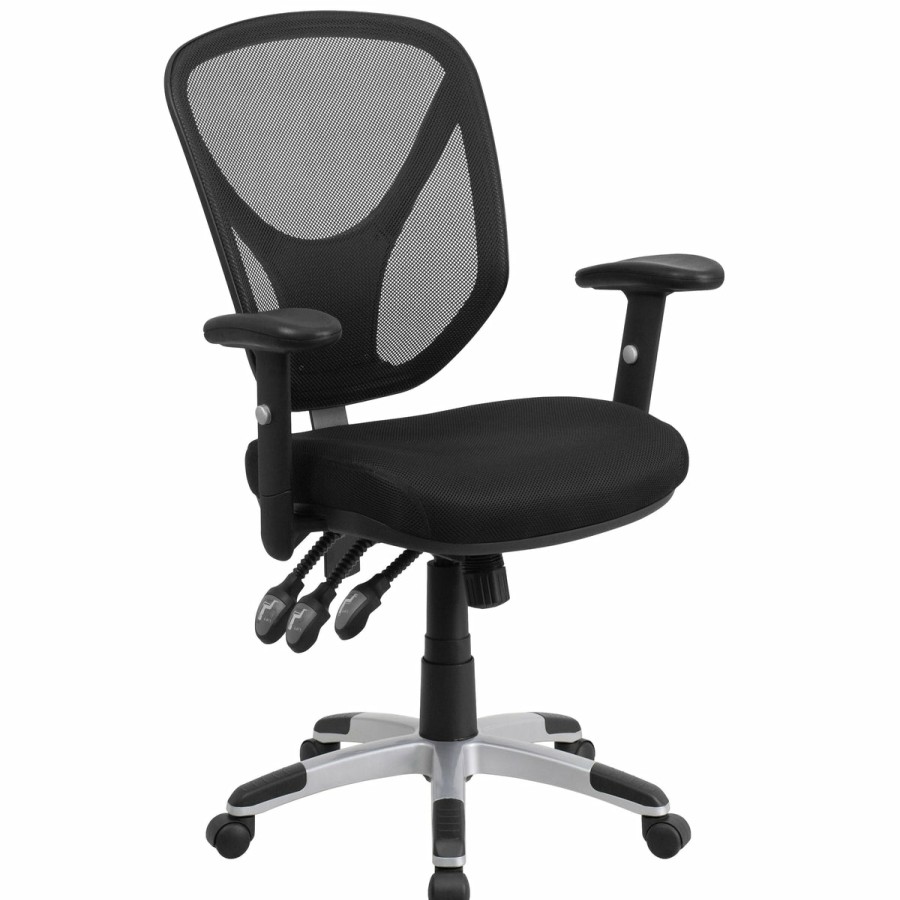 Office & Reception FLASH Task Office Chairs | Mid-Back Mesh Multifunction Swivel Ergonomic Task Office Chair With Adjustable Arms