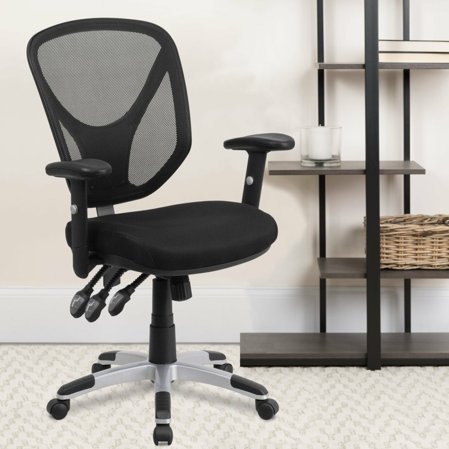 Office & Reception FLASH Task Office Chairs | Mid-Back Mesh Multifunction Swivel Ergonomic Task Office Chair With Adjustable Arms