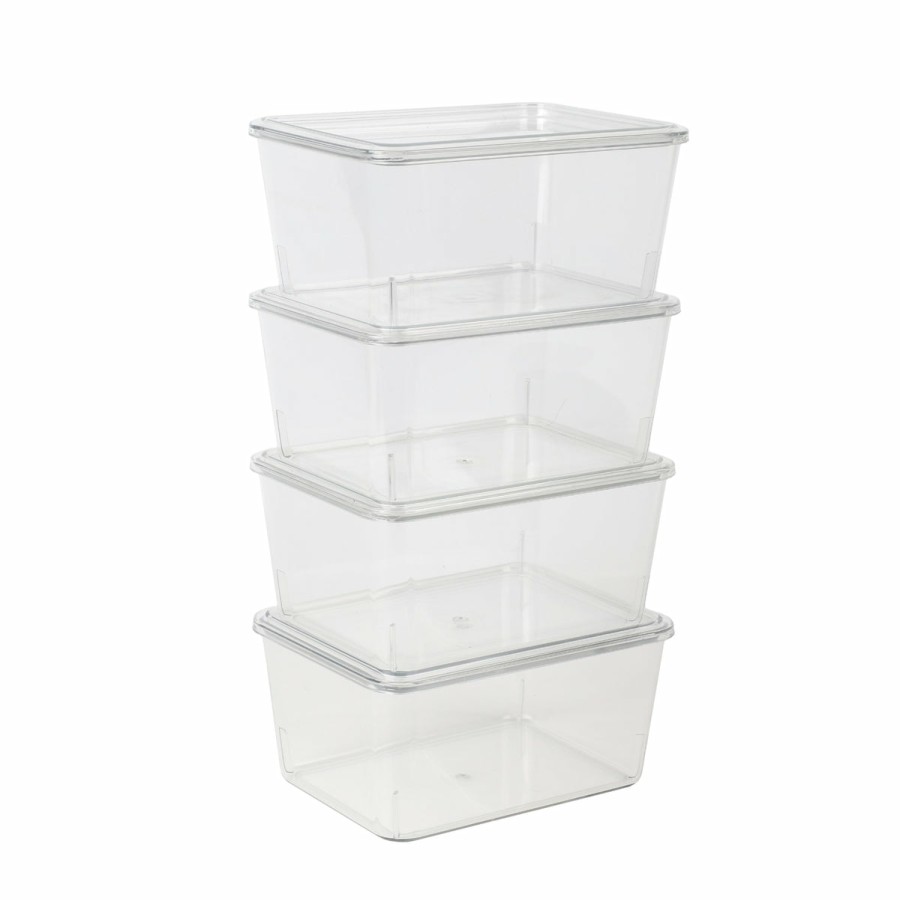 Office & Reception MARTHA STEWART Desk Organizers | Brody 4 Pack Stackable Plastic Storage Box With Lids Office Desktop Organizers, 6.75" X 5"