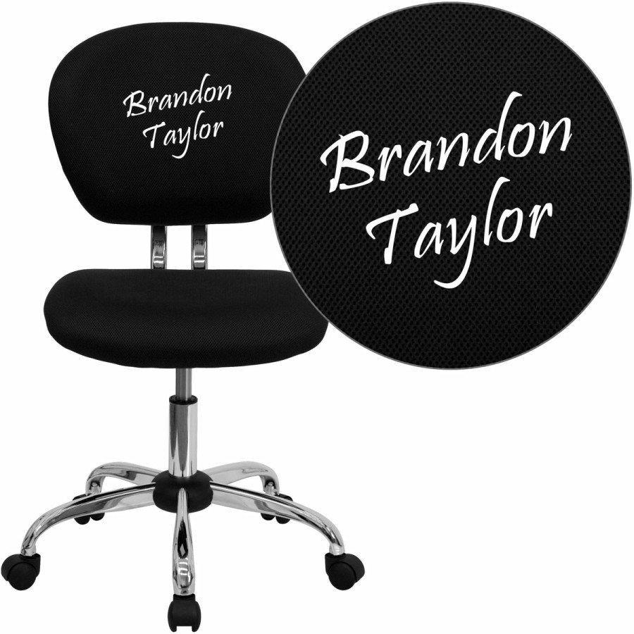 Office & Reception FLASH Personalized Office Chairs | Embroidered Mid-Back Mesh Padded Swivel Task Office Chair With Chrome Base