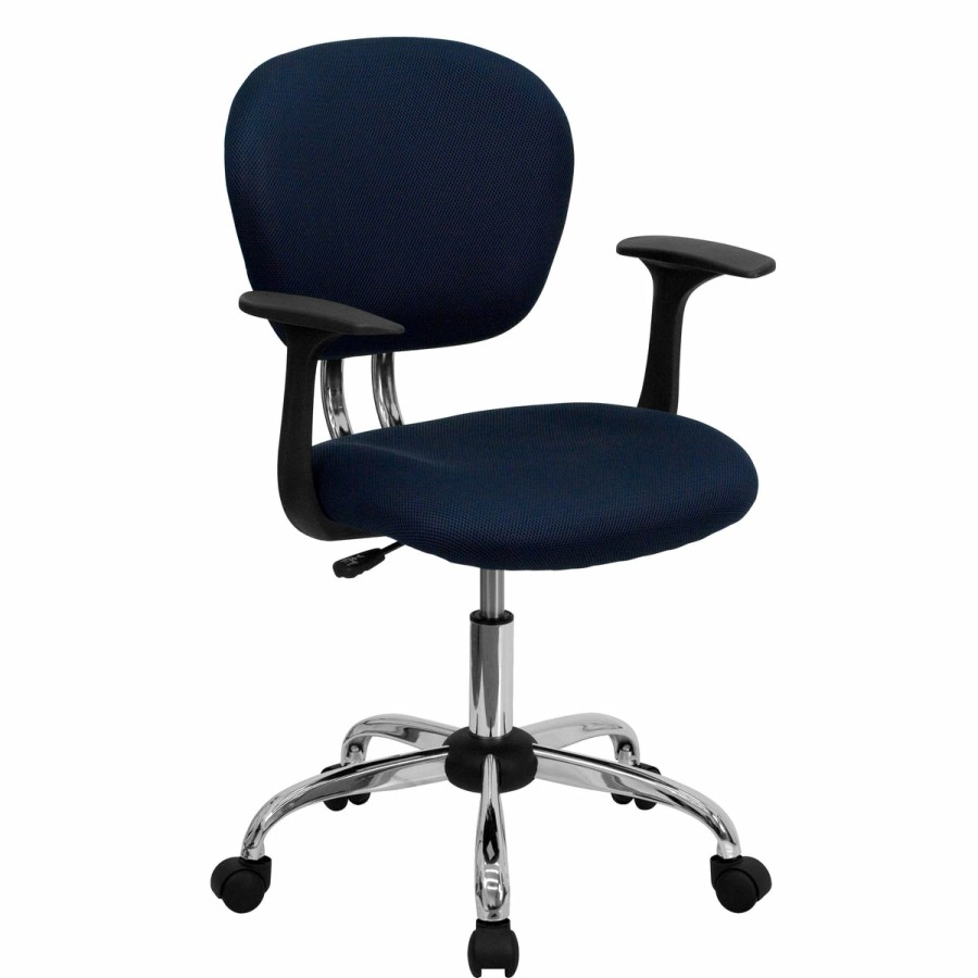 Office & Reception FLASH Task Office Chairs | Mid-Back Mesh Padded Swivel Task Office Chair With Chrome Base And Arms