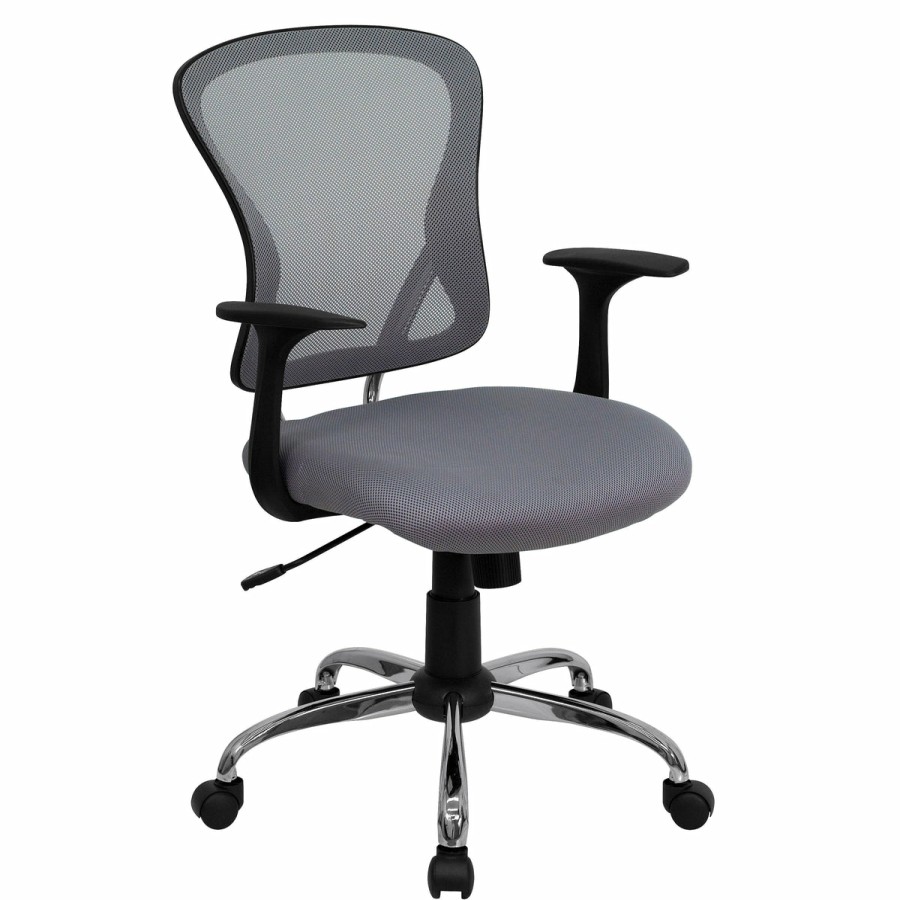 Office & Reception FLASH Task Office Chairs | Mid-Back Mesh Swivel Task Office Chair With Chrome Base And Arms