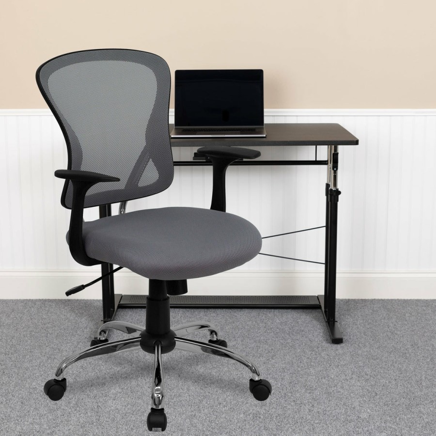 Office & Reception FLASH Task Office Chairs | Mid-Back Mesh Swivel Task Office Chair With Chrome Base And Arms