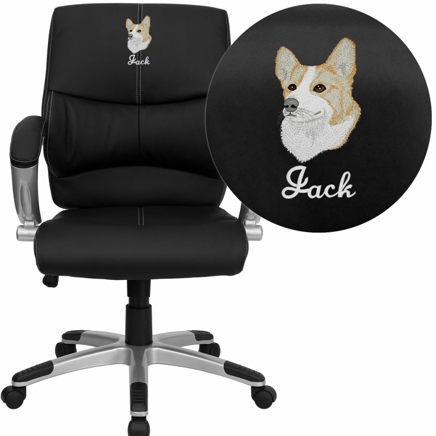 Office & Reception FLASH Personalized Office Chairs | Embroidered Mid-Back Leathersoft Contemporary Swivel Manager'S Office Chair With Arms