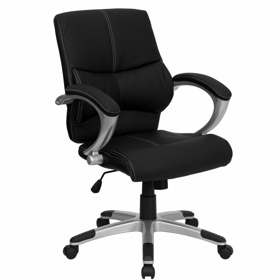 Office & Reception FLASH Executive Office Chairs | Mid-Back Leathersoft Contemporary Swivel Manager'S Office Chair With Arms