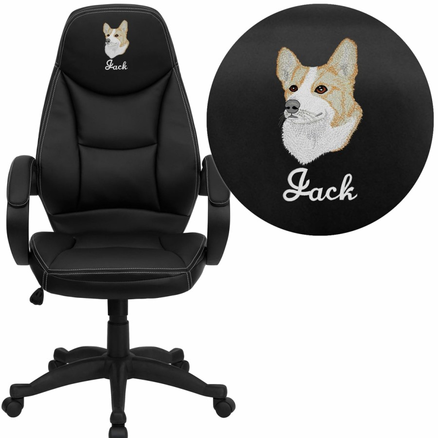 Office & Reception FLASH Personalized Office Chairs | Embroidered High Back Leathersoft Contemporary Executive Swivel Ergonomic Office Chair With Curved Back And Loop Arms