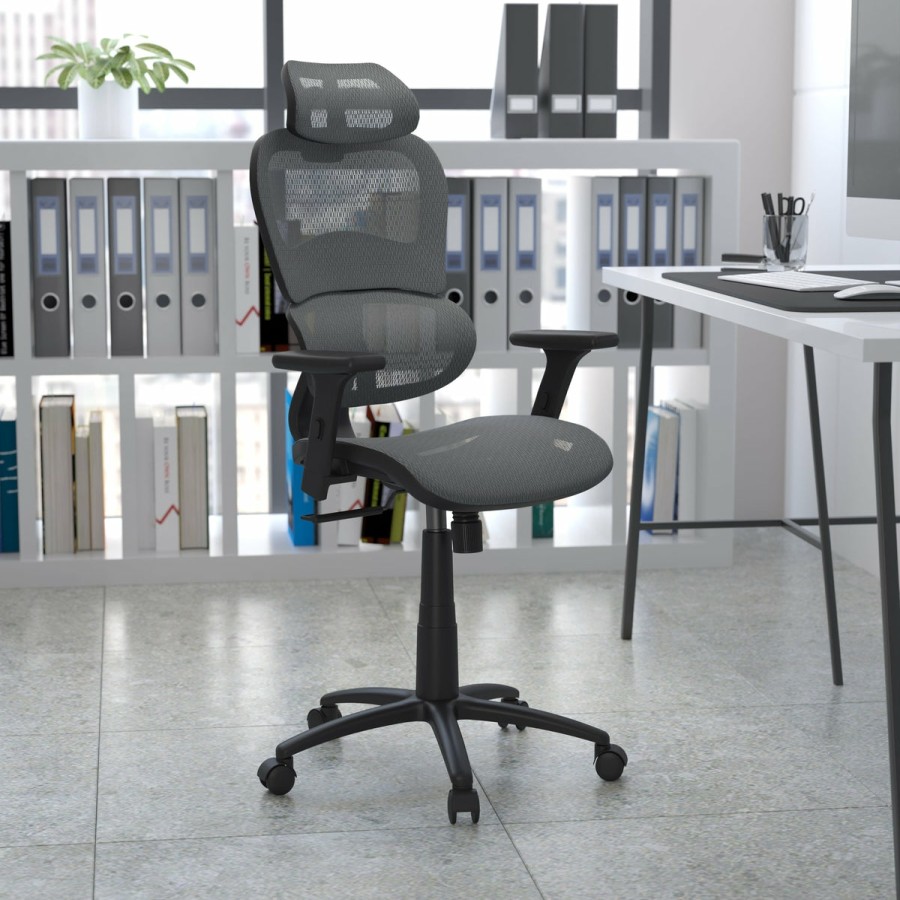 Office & Reception FLASH Executive Office Chairs | Ergonomic Mesh Office Chair With 2-To-1 Synchro-Tilt, Adjustable Headrest, Lumbar Support, And Adjustable Pivot Arms