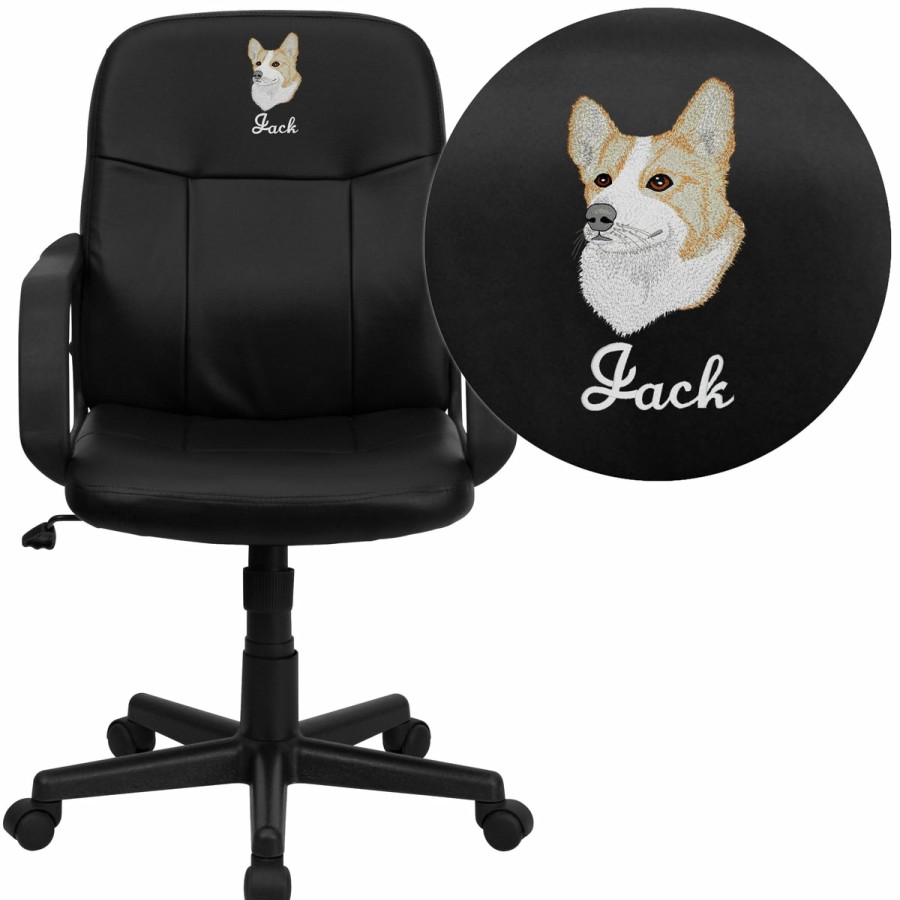 Office & Reception FLASH Personalized Office Chairs | Embroidered Mid-Back Glove Vinyl Executive Swivel Office Chair With Arms