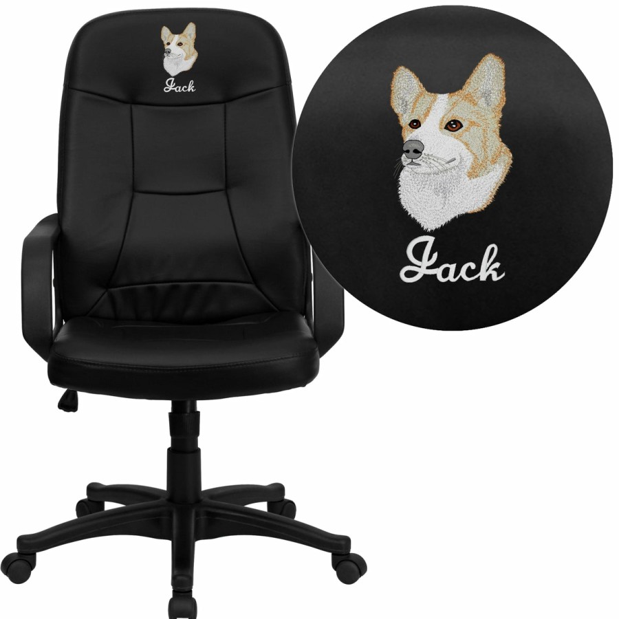 Office & Reception FLASH Personalized Office Chairs | Embroidered High Back Glove Vinyl Executive Swivel Office Chair With Arms