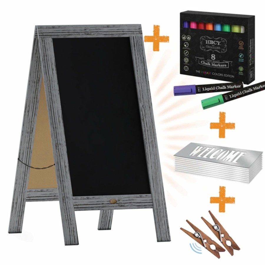 More FLASH | Canterbury Wooden Indoor/Outdoor A-Frame Magnetic Chalkboard Sign Set With 8 Chalk Markers, 10 Stencils, Eraser, And 2 Magnets