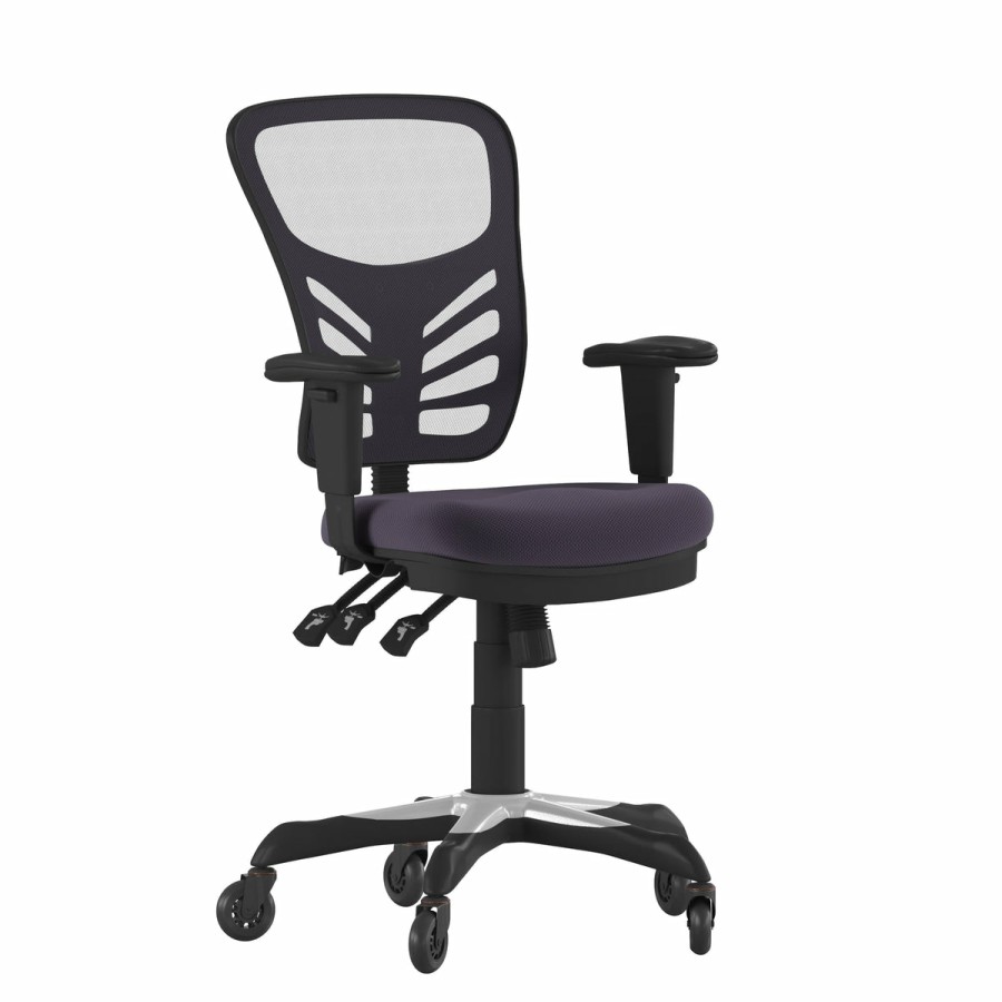 Office & Reception FLASH Executive Office Chairs | Nicholas Mid-Back Multifunction Executive Swivel Ergonomic Office Chair With Adjustable Arms And Transparent Roller Wheels