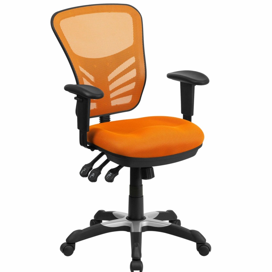 Office & Reception FLASH Executive Office Chairs | Mid-Back Mesh Multifunction Executive Swivel Ergonomic Office Chair With Adjustable Arms