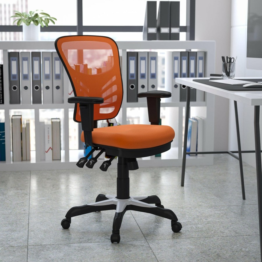 Office & Reception FLASH Executive Office Chairs | Mid-Back Mesh Multifunction Executive Swivel Ergonomic Office Chair With Adjustable Arms