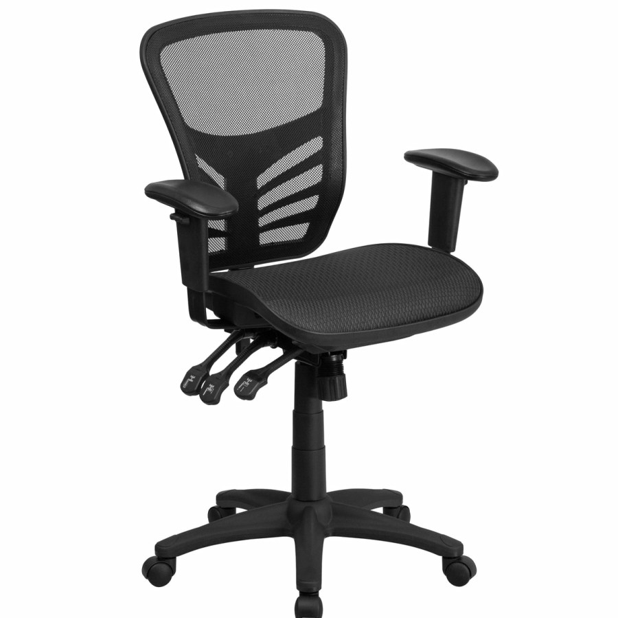 Office & Reception FLASH Executive Office Chairs | Mid-Back Transparent Mesh Multifunction Executive Swivel Ergonomic Office Chair With Adjustable Arms