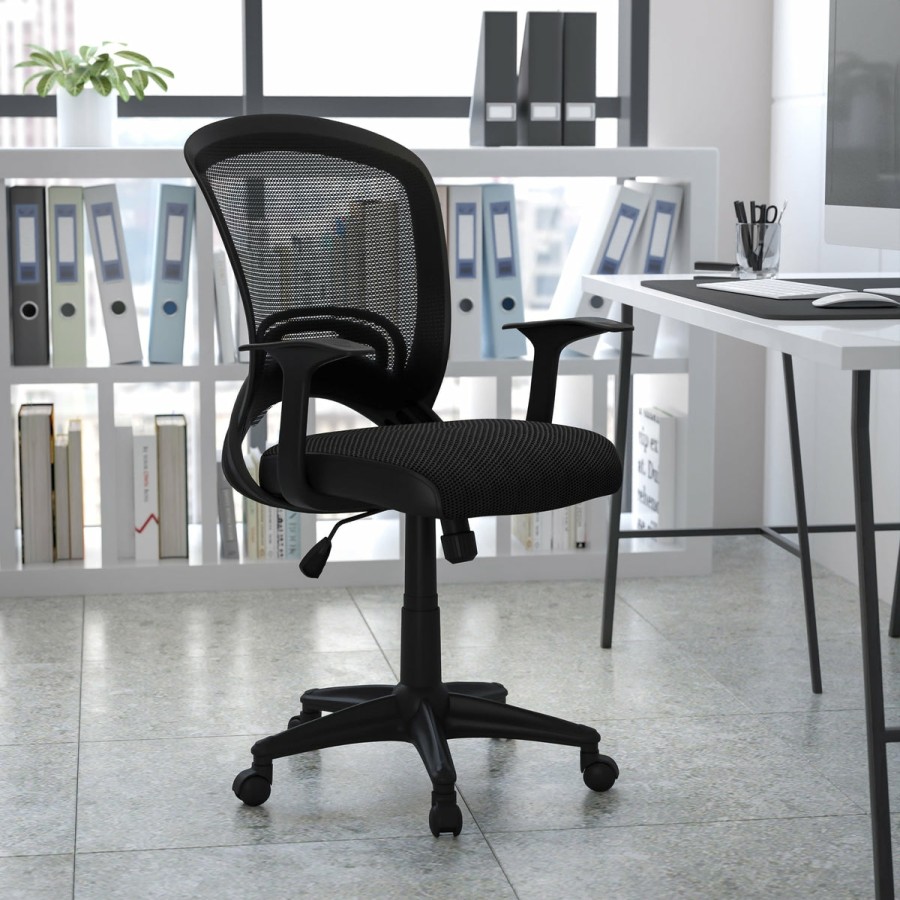 Office & Reception FLASH Task Office Chairs | Mid-Back Designer Mesh Swivel Task Office Chair With Arms