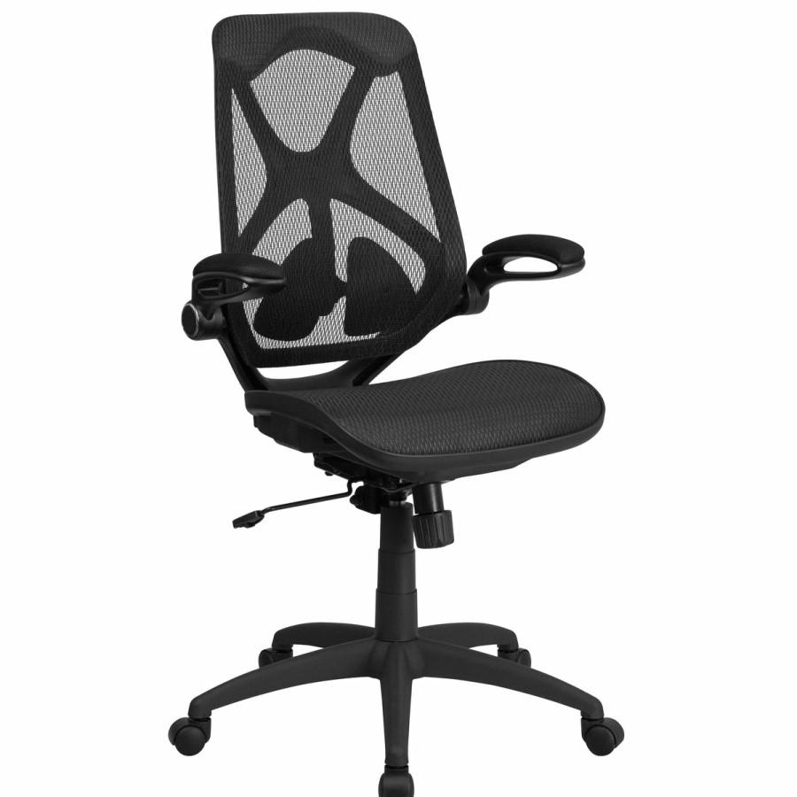 Office & Reception FLASH Executive Office Chairs | High Back Transparent Mesh Executive Swivel Ergonomic Office Chair With Adjustable Lumbar, 2-Paddle Control And Flip-Up Arms