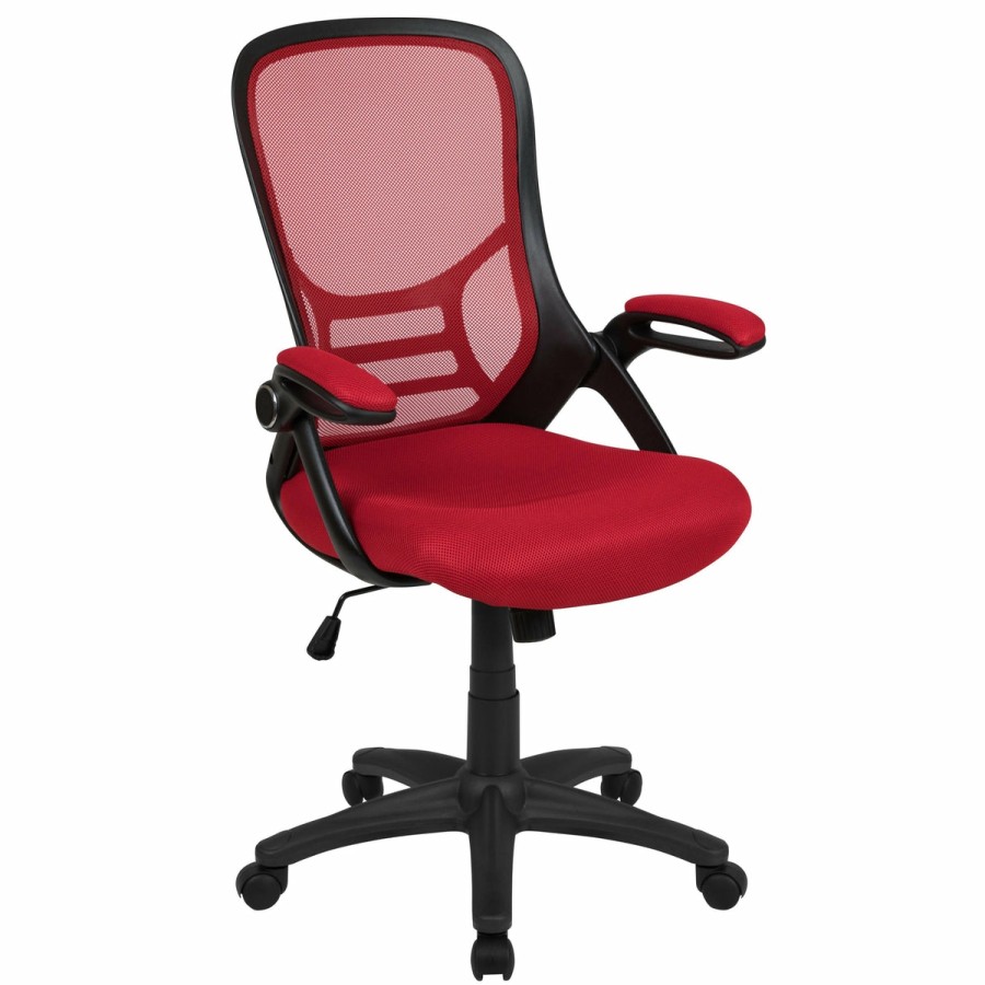 Office & Reception FLASH Executive Office Chairs | High Back Mesh Ergonomic Swivel Office Chair With Flip-Up Arms