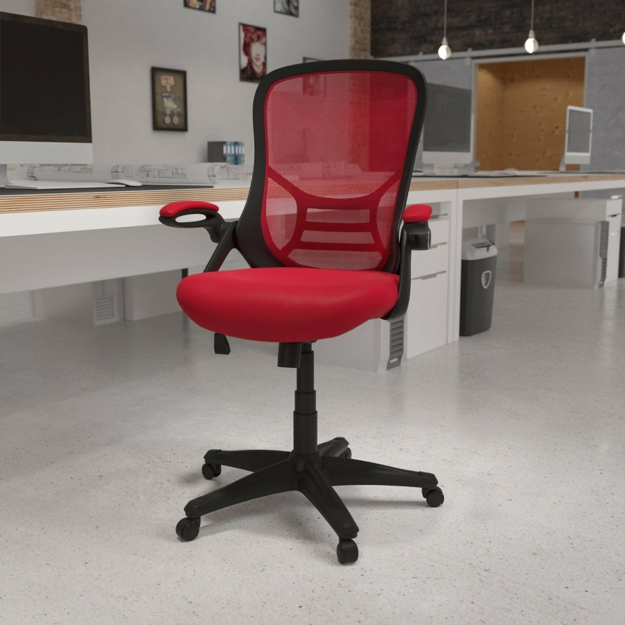 Office & Reception FLASH Executive Office Chairs | High Back Mesh Ergonomic Swivel Office Chair With Flip-Up Arms