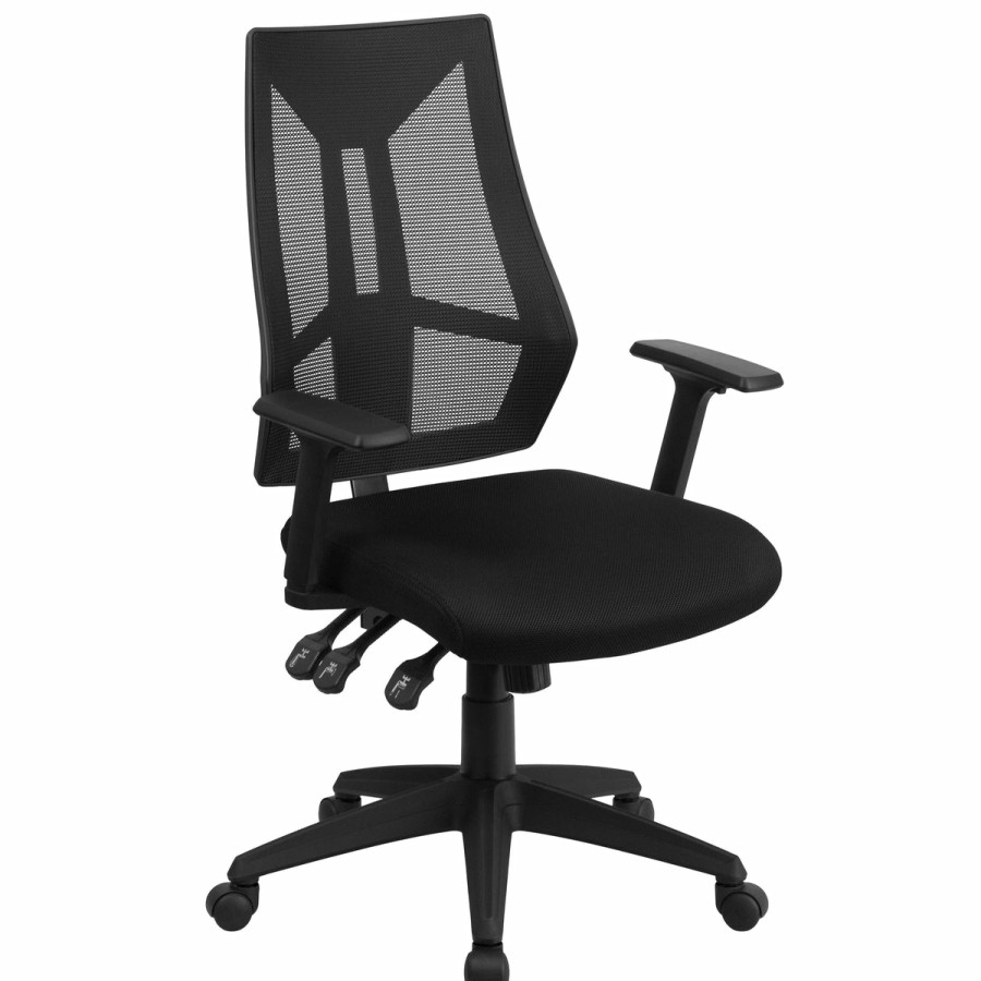 Office & Reception FLASH Task Office Chairs | High Back Mesh Multifunction Swivel Ergonomic Task Office Chair With Adjustable Arms