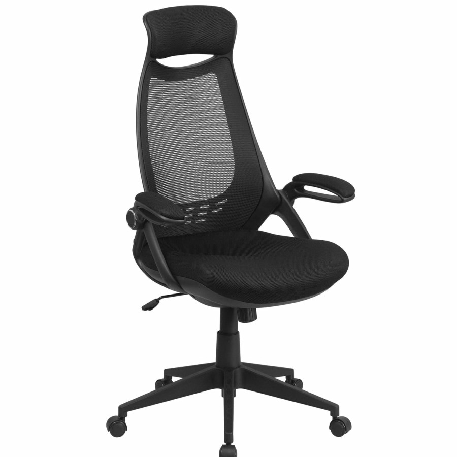 Office & Reception FLASH Executive Office Chairs | High Back Mesh Executive Swivel Office Chair With Flip-Up Arms