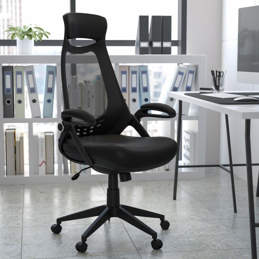 Office & Reception FLASH Executive Office Chairs | High Back Mesh Executive Swivel Office Chair With Flip-Up Arms