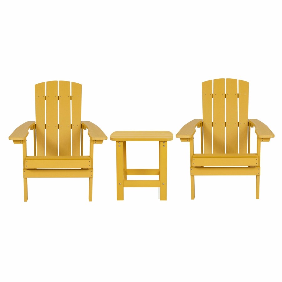 More FLASH | 2 Pack Charlestown All-Weather Poly Resin Wood Adirondack Chairs With Side Table