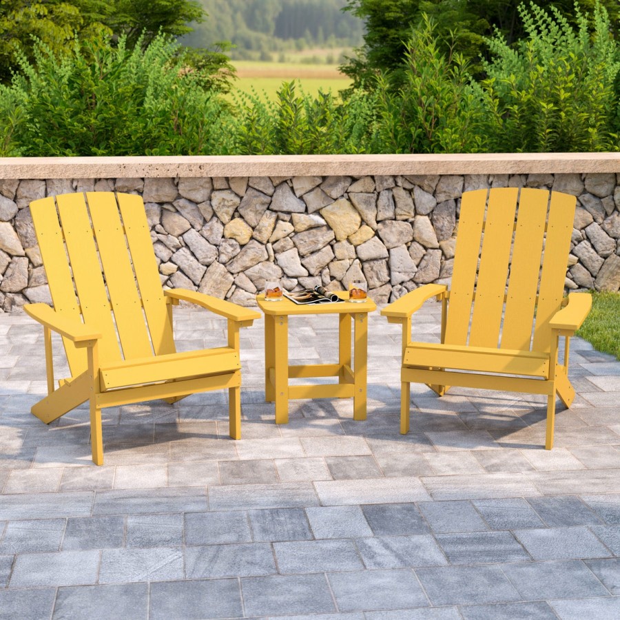 More FLASH | 2 Pack Charlestown All-Weather Poly Resin Wood Adirondack Chairs With Side Table